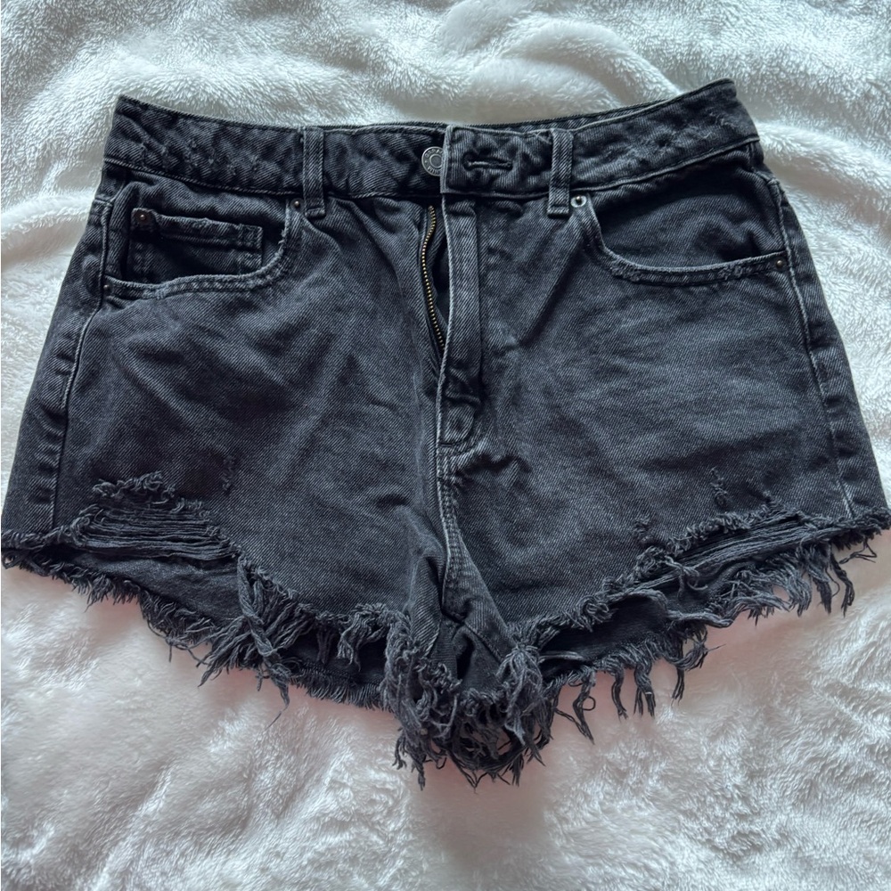 Black Distressed Denim Shorts